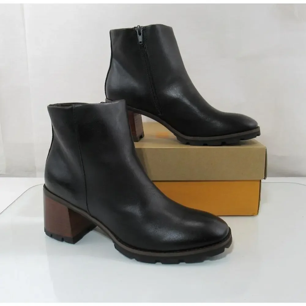 Korks Chandler Size 7.5 Stacked Block Heel Booties Ankle Boots Black